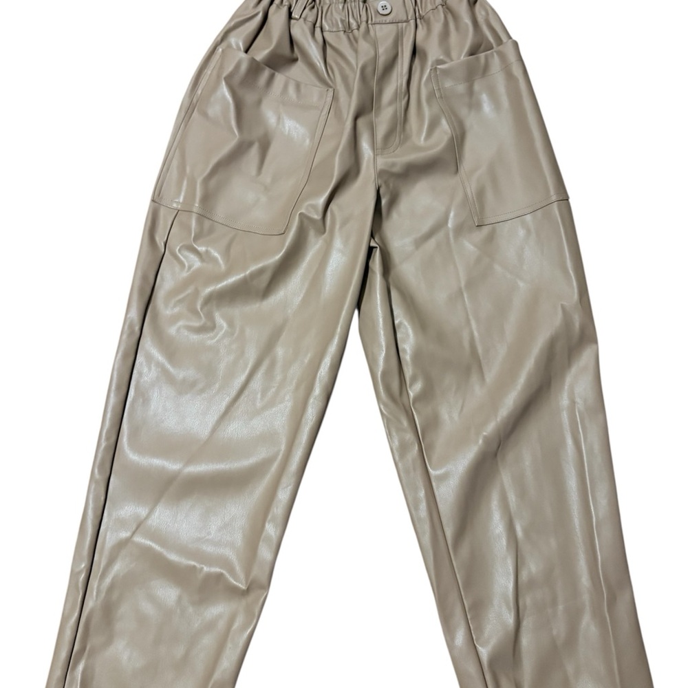 Ophelia Roe Stylish Tan Faux Leather Pants